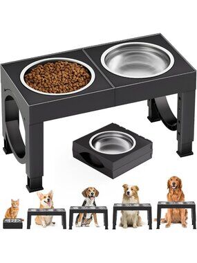 Adjustable Elevated Dog Bowls for Large Breeds - Stainless Steel Pet Feeder